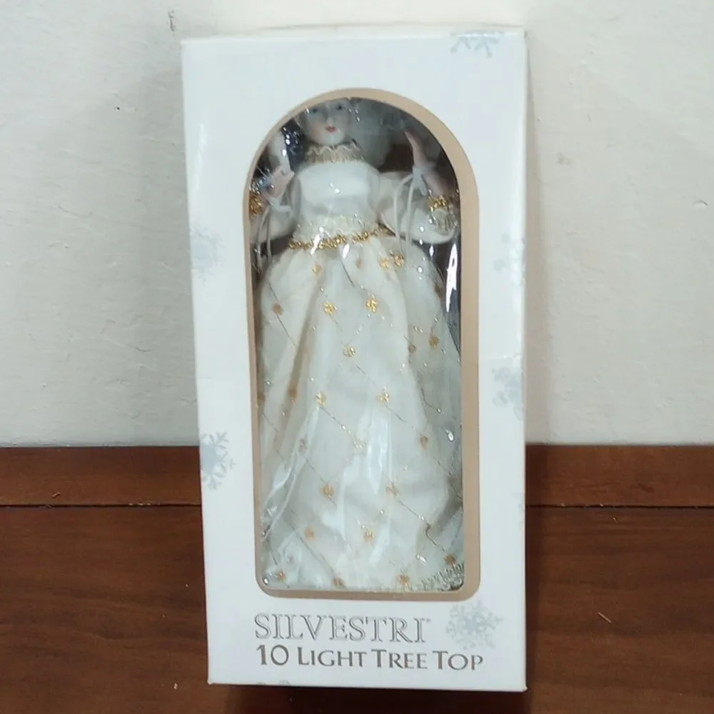 Vintage Silvestri Angel Tree Top, Porcelain Head And Wings